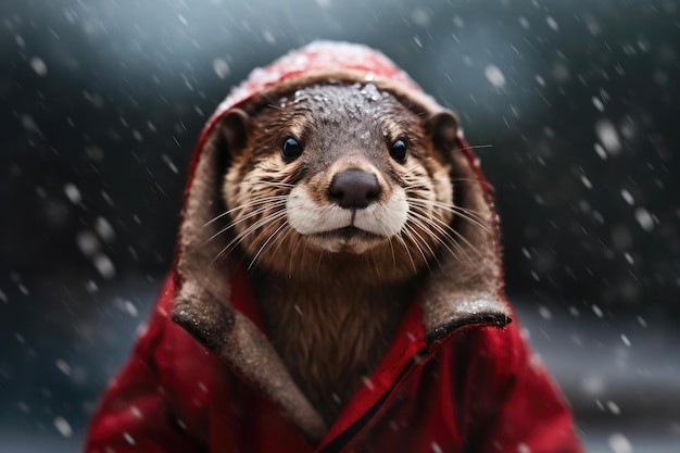 Stylish Otter in Snowy Attire