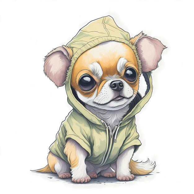 スタイリッシュなパウズ 流行のフーディを着た可愛い犬のトレンディな肖像画