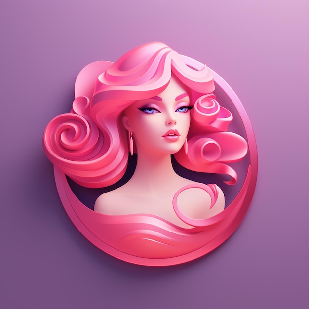 a stylish pink 3d women hair logo