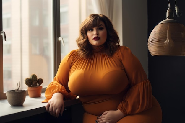 Foto elegante manager donna plussize in un abito professionale