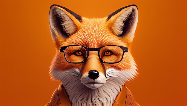 Stylish portrait of dressed up imposing anthropomorphic handsome fox wearing glasses