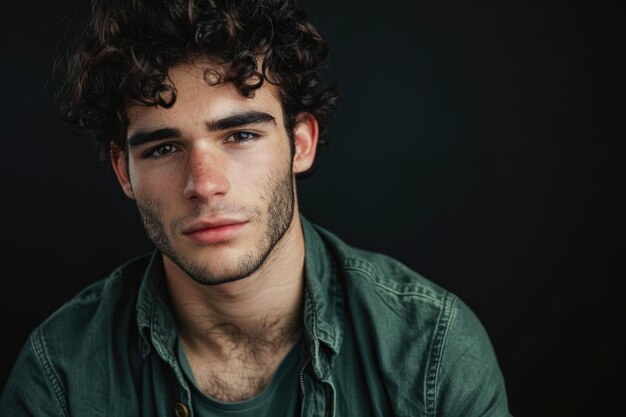 Stylish portrait of handsome young man with curly hair