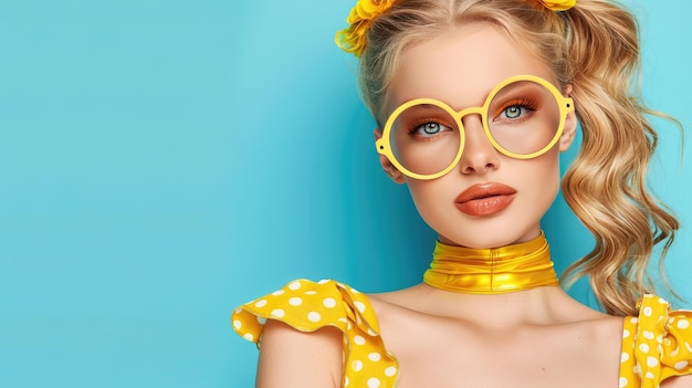 Photo stylish portrait of person in yellow glasses and top