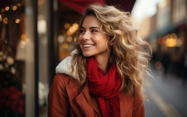 Stylish pretty woman in walking down the street after shoping Black Friday