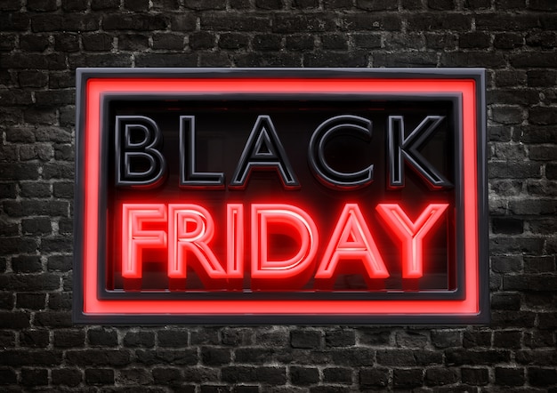 Stylish promotional stamp with luminous neon text of Black Friday isolated