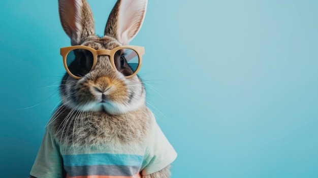 Stylish rabbit in sunglasses and tshirt