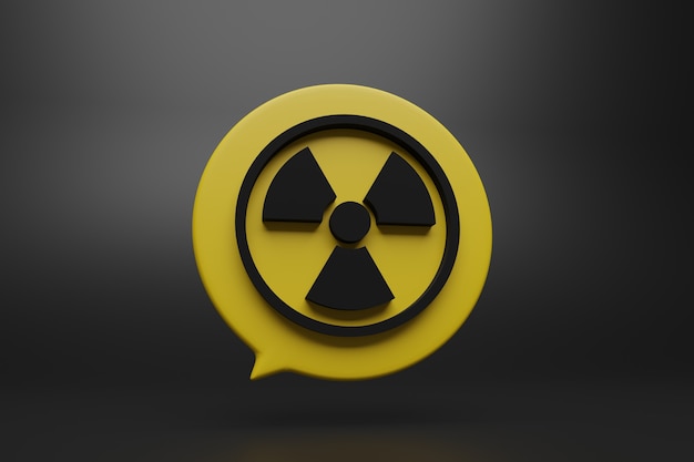 검정색 배경이 있는 노란색 라운드 대화 상자의 세련된 방사성 3d 아이콘 그림