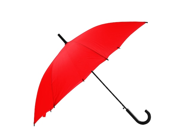 Stylish red umbrella on white background