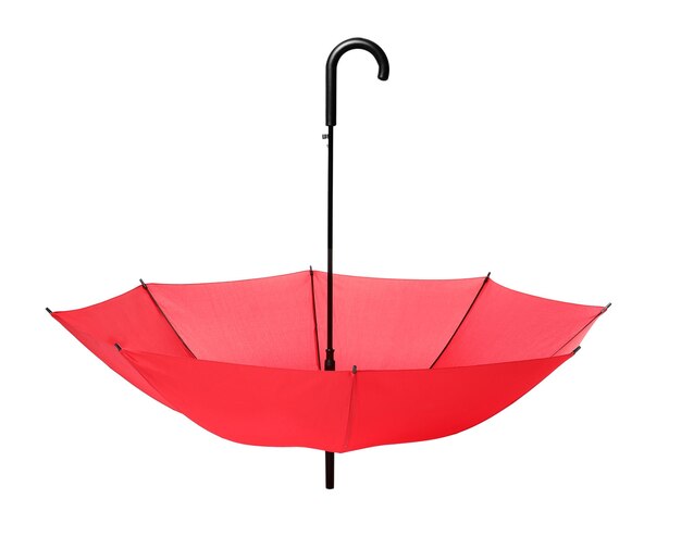 Stylish red umbrella on white background