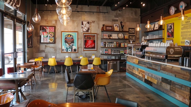 Stylish Retro Coffee Shop Interior with Vintage Decor