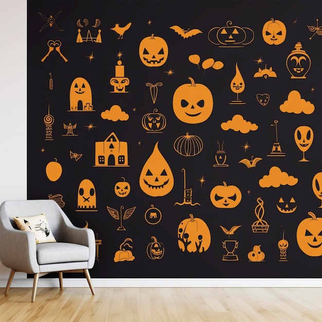 Стильный интерьер комнаты с креативным декором на Хэллоуин