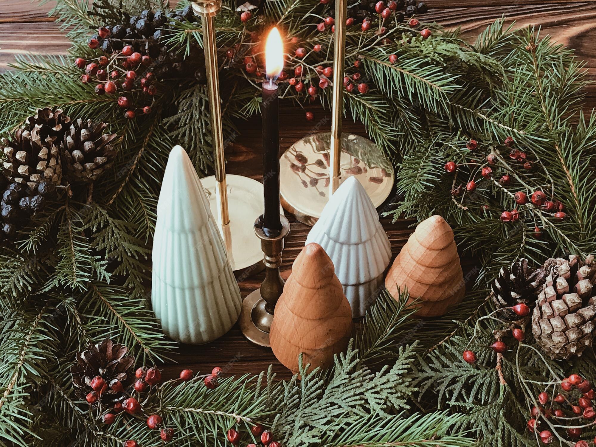 Premium Photo | Stylish rustic christmas decorations on wooden ...