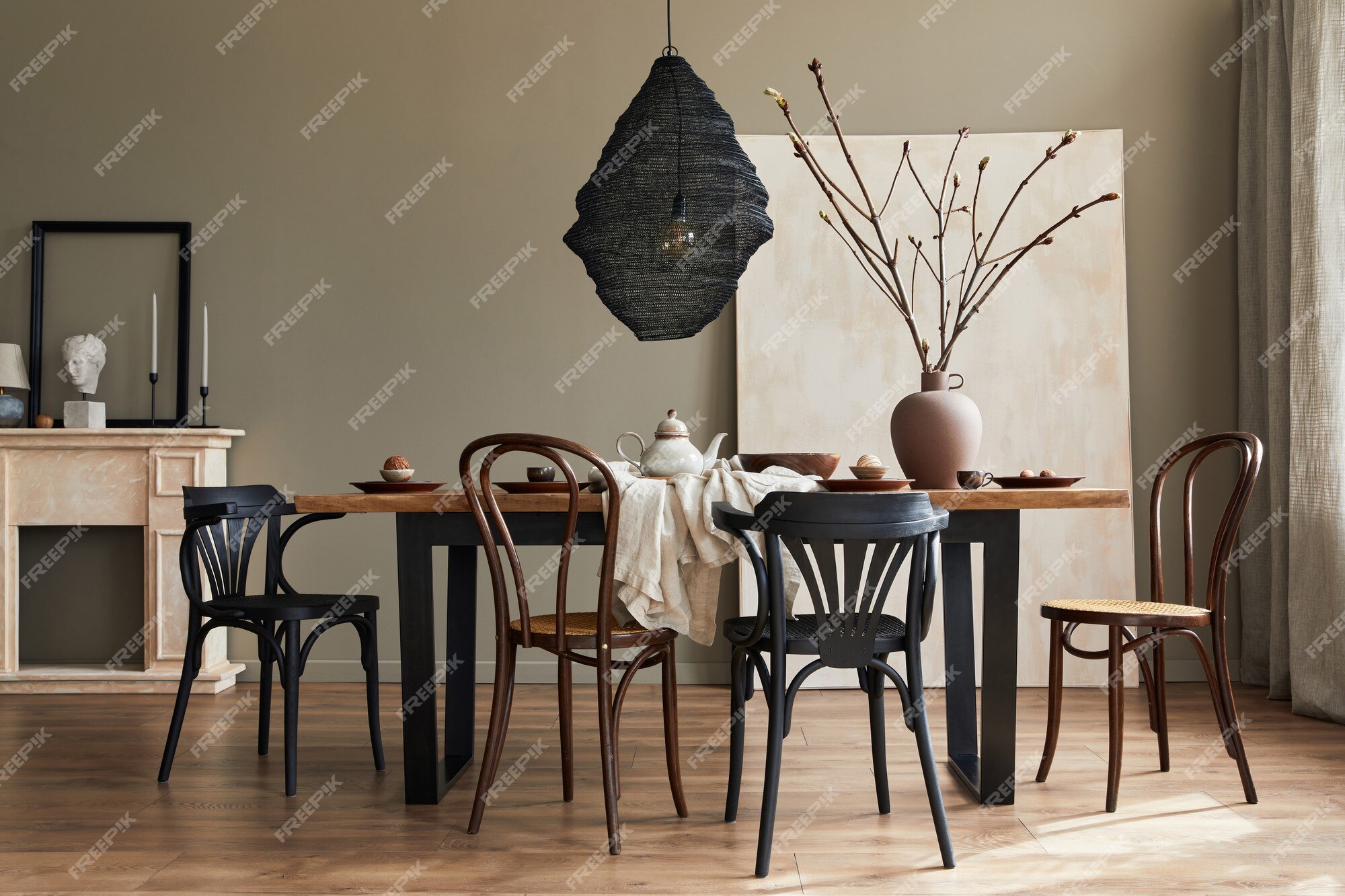 Premium Photo | Stylish rustic interior of dining room with walnut ...