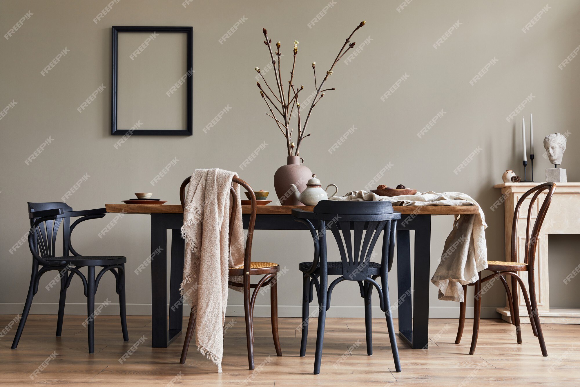 Premium Photo | Stylish rustic interior of dining room with walnut ...