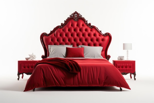 Stylish Sage and Red Queen Bed Set Isolated On White background