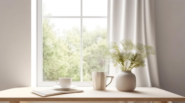 Stylish Scandinavian living room interior with design mint sofa furniture mock up poster map plants