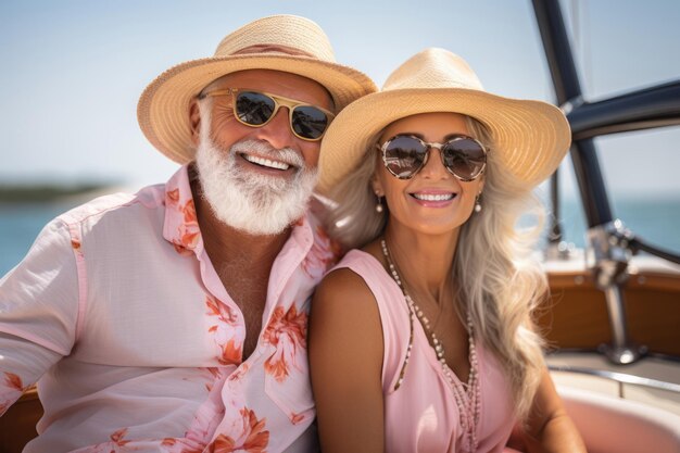 Foto una coppia di anziani eleganti che si godono un viaggio in yacht uno stile di vita di lusso in mare