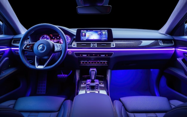 Foto stylish shiny blue car interior led lights isolati su sfondo bianco