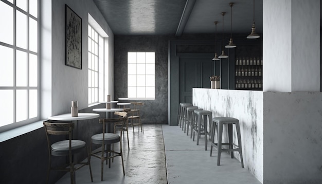 Стильный простой концептуальный ресторан с серым баром Generative AI