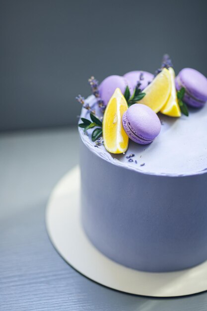 Stylish singletier cake with cream cheese Lavender cake