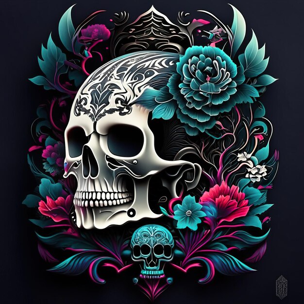 Stylish skull tattoo design generative ai