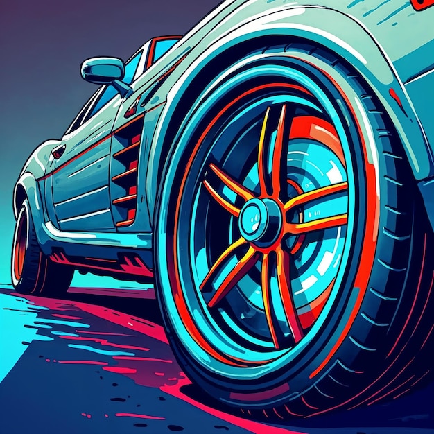 stylish sports car with bold rim and cyberpunk aesthetic