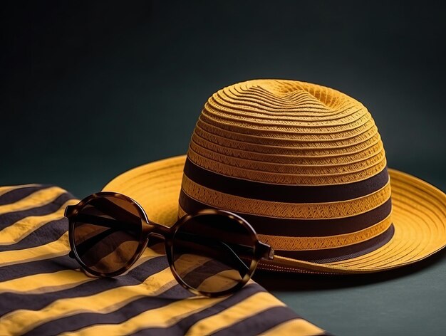 Photo stylish straw hat and sunglasses