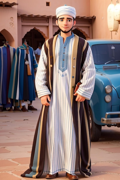 Foto stylish striped moroccan djellaba essential men indossare tradizionalmente