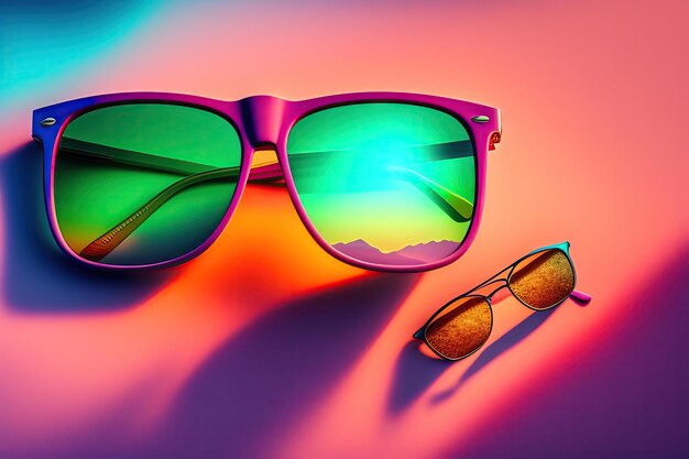 Stylish sunglasses with bright sunlight and shadow on pastel background