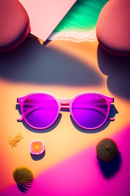 Photo stylish sunglasses with bright sunlight and shadow on pastel pink background