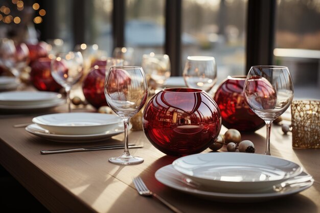 Stylish table setting in white and red tones