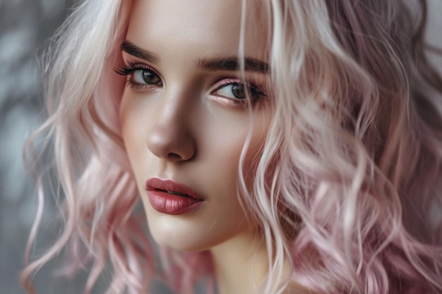 Stylish ultra blond hair coloring for beautiful girl Fashionable salon look