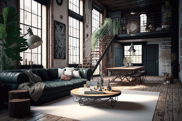 Photo stylish urban loft apartment with industrial design