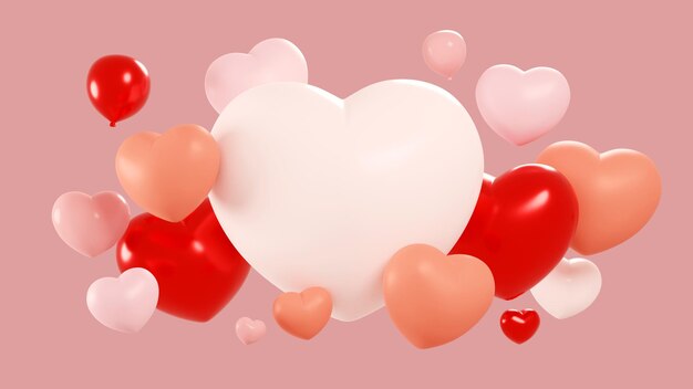 Photo stylish valentine day heart background. 3d illustration.