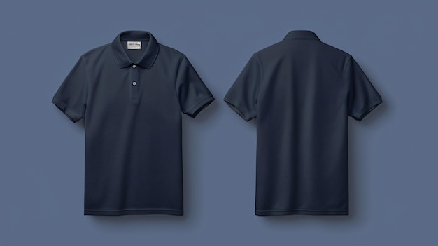 Photo a stylish and versatile dark blue polo shirt perfect for any casual or smartcasual occasion this mockup features both the front and back views allowing designers to effortlessly showcase