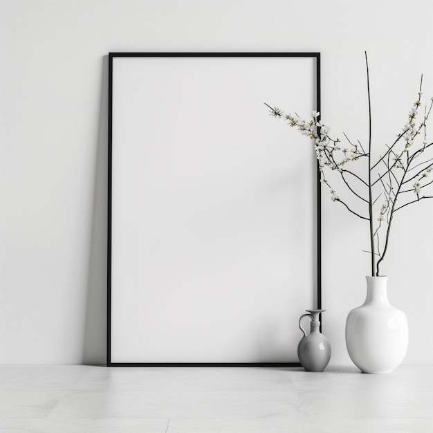 Stylish Vertical Black Frame on White Wall for Art Exhibition