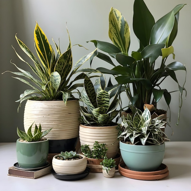 Stylish Vintage Plant Decor with Peperomia Sansevieria and Dracaena