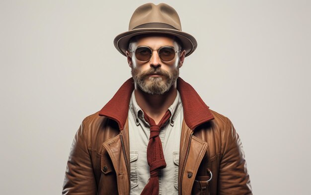 Foto stylish vintage poses con hipster fiducioso isolato su uno sfondo trasparente