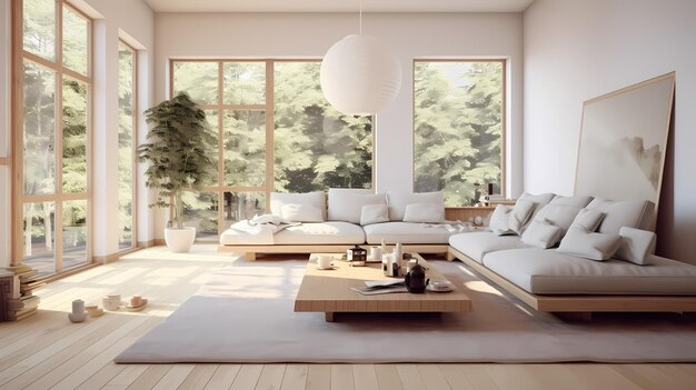 Stylish White Japanese Living Room HighQuality 4K Natural Light MultiAngle Simple Elegance