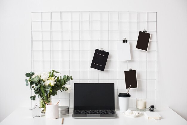 Photo stylish white professional office interior minimalist loft workspace