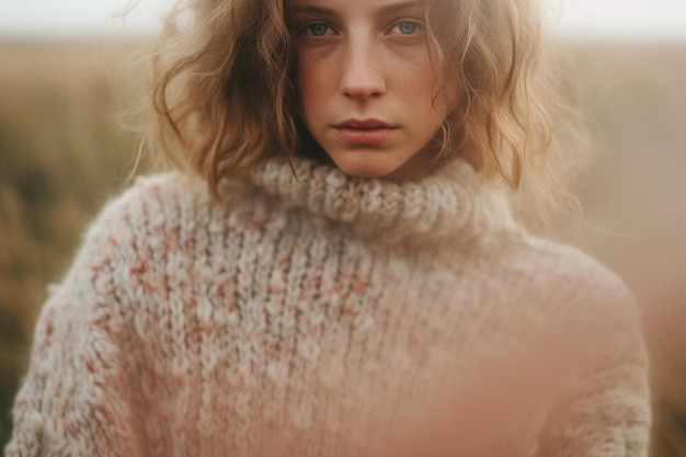 Stylish Woman in Autumn Cozy Countryside Vibes