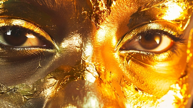 Stylish Woman in Gold Face Mask