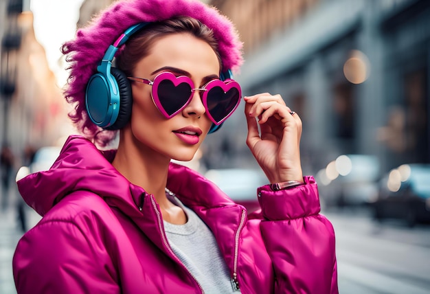 Foto donna elegante con una giacca di colore magenta