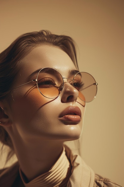 Stylish Woman in Neutral Tones With Round Sunglasses Generative AI