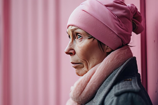 Photo a stylish woman in a pink hat and scarf