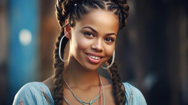 Foto donna elegante che mostra le sue afro-braid