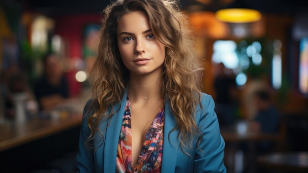 Stylish Woman in Vibrant CoWorking Space