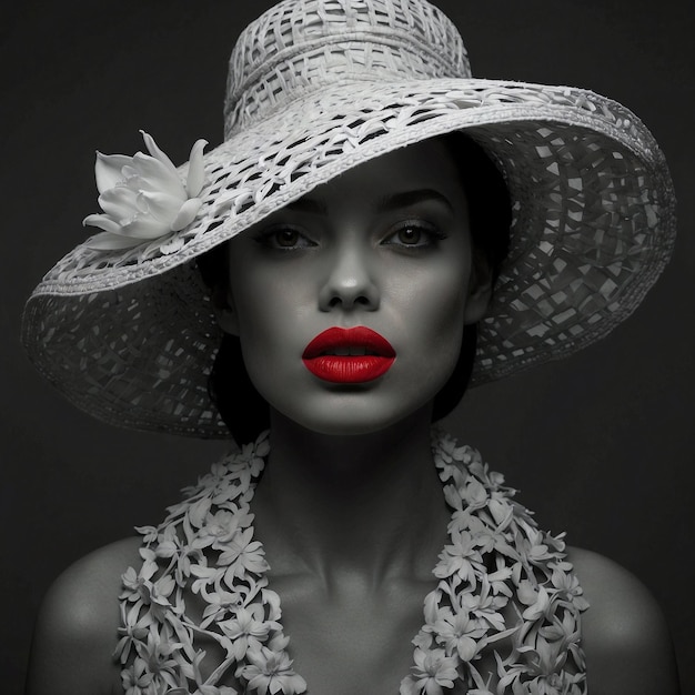 Stylish Woman Wearing a Fashionable Hat Outdoors in Summer Sunlight