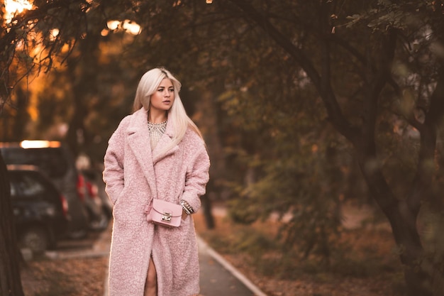 Stylish woman wearing winter coat