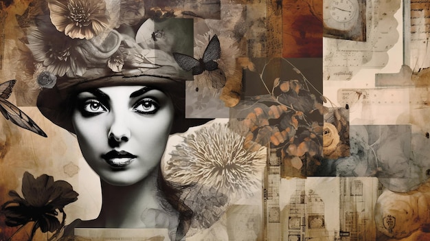 Stylish Woman with Hat Collage Generative AI